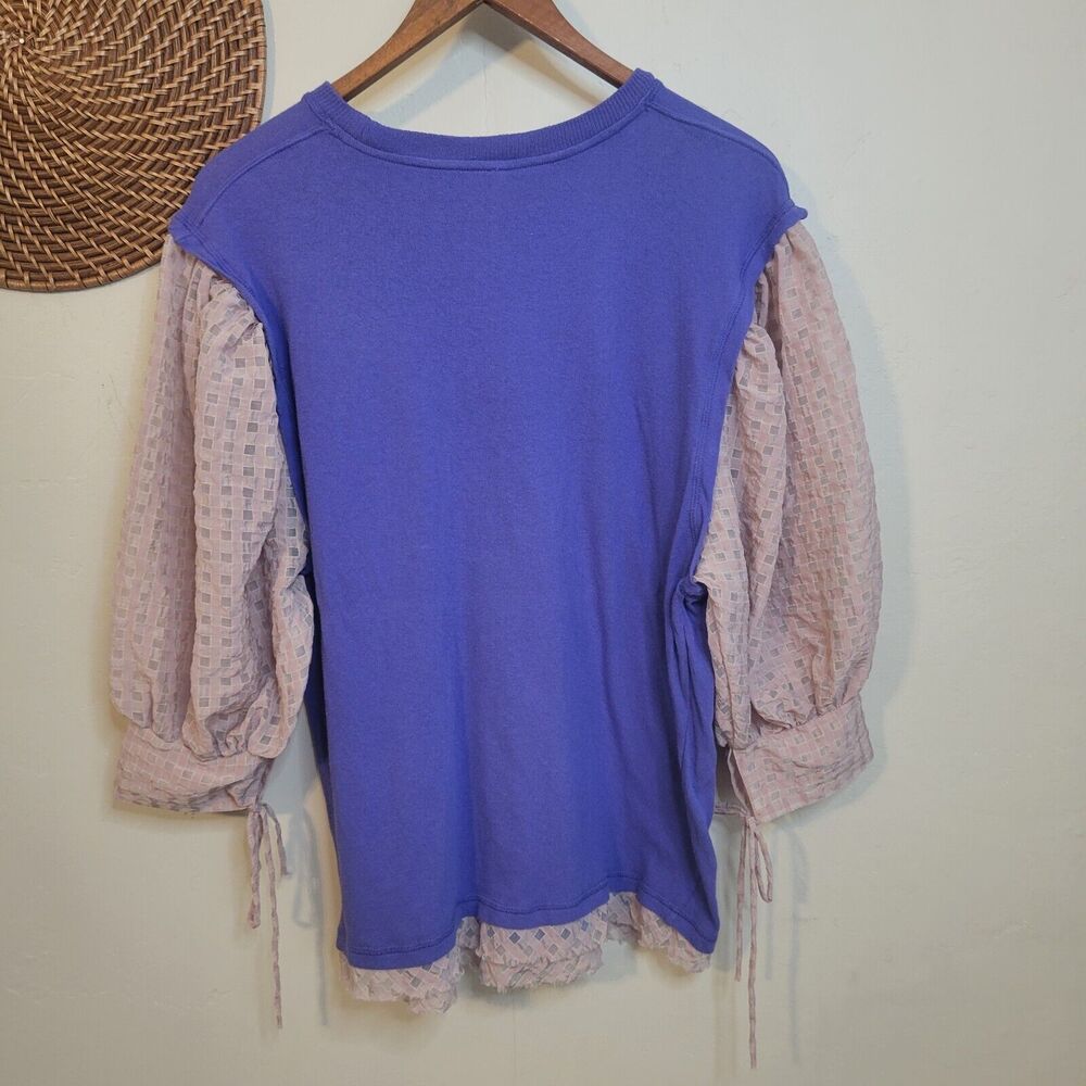 Free People Just Met Tee in‎ Sport Combo Purple Pink Ruffle Sleeves Small - Picture 4 of 14